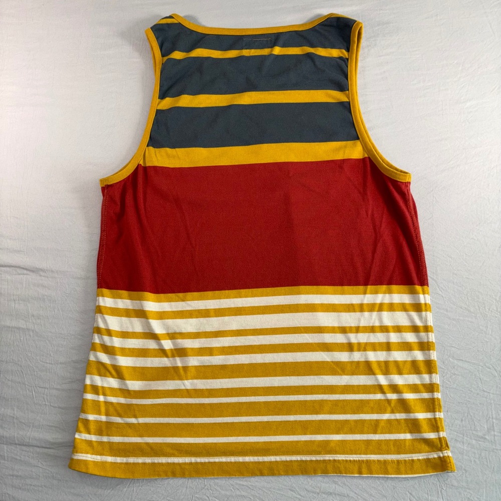 Quiksilver Mens Striped Tank Top Medium Red Yellow Grey Colorblock Surf Shirt - Picture 2 of 7